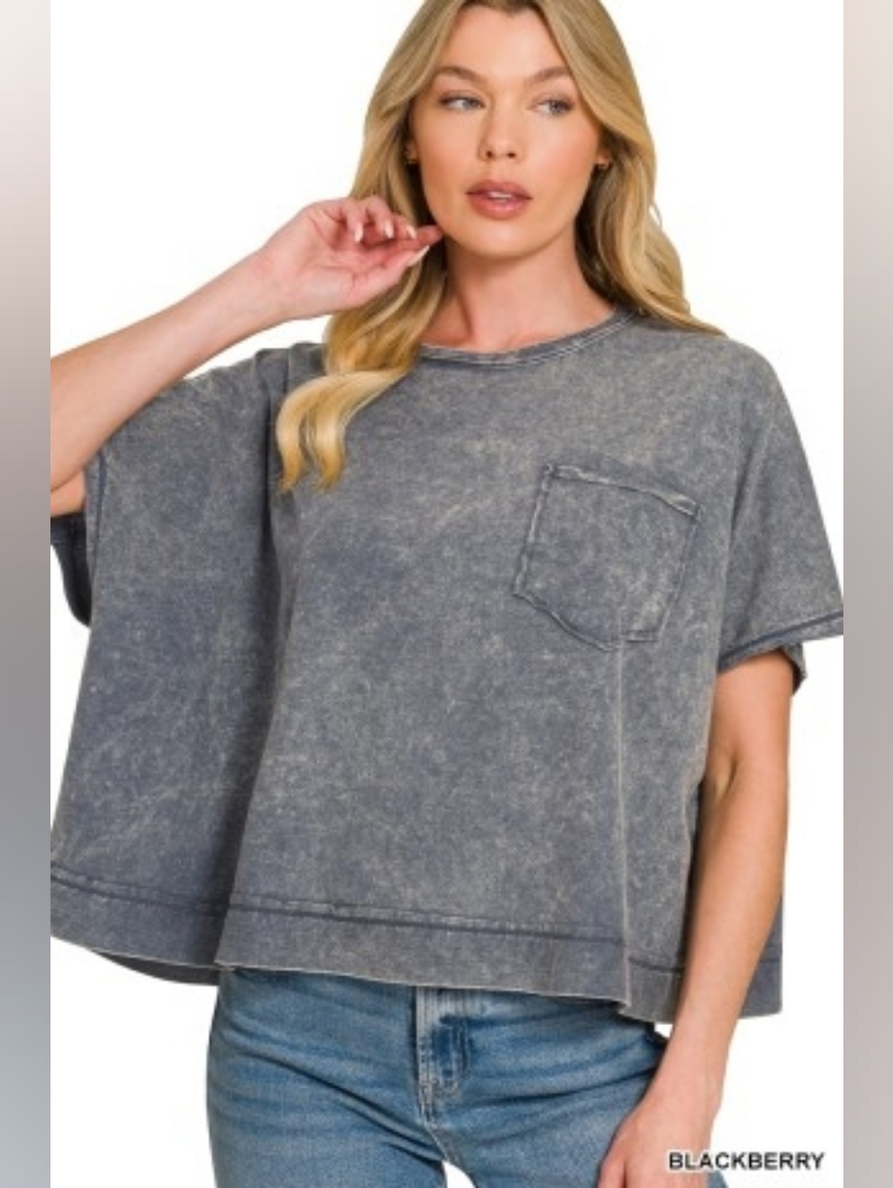 Zenana Acid Washed Round Neck Short Sleeve Oversized T-Shirt-Womens - Picture 3 of 6